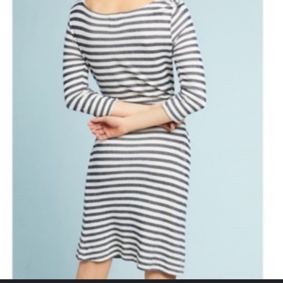 Anthropologie T.la Becky Charcoal/Cream Striped Front Tie Midi Dress XS NWT - Picture 2 of 12